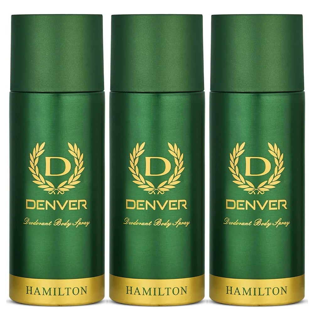 Denver Hamilton deodorant spray front view, 165 ml, for daily freshness and long-lasting confidence.