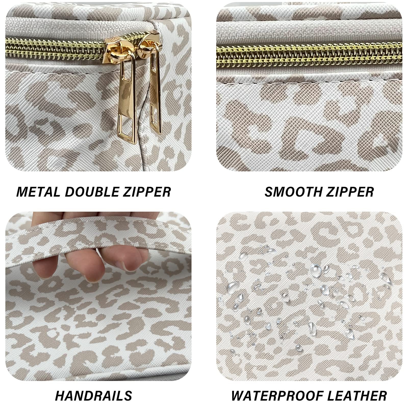 Deokke PU cosmetic bag water-resistant design protects contents.