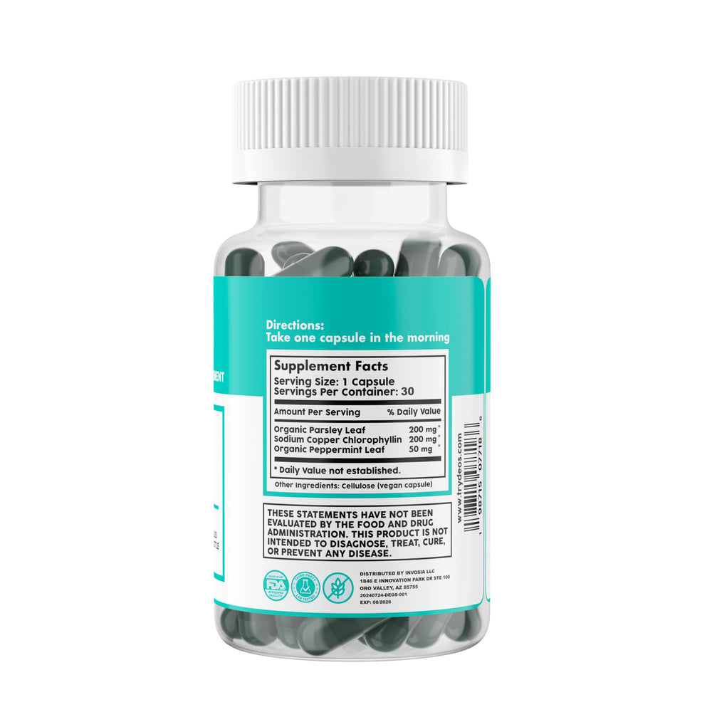DEOS natural-odor-control benefit visualization emphasizes plant-based approach