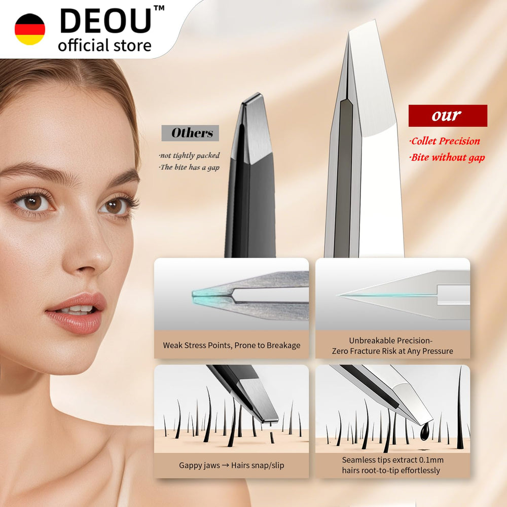 DEOU eyebrow tweezers nine-hole design provides stylish control for precise grooming.
