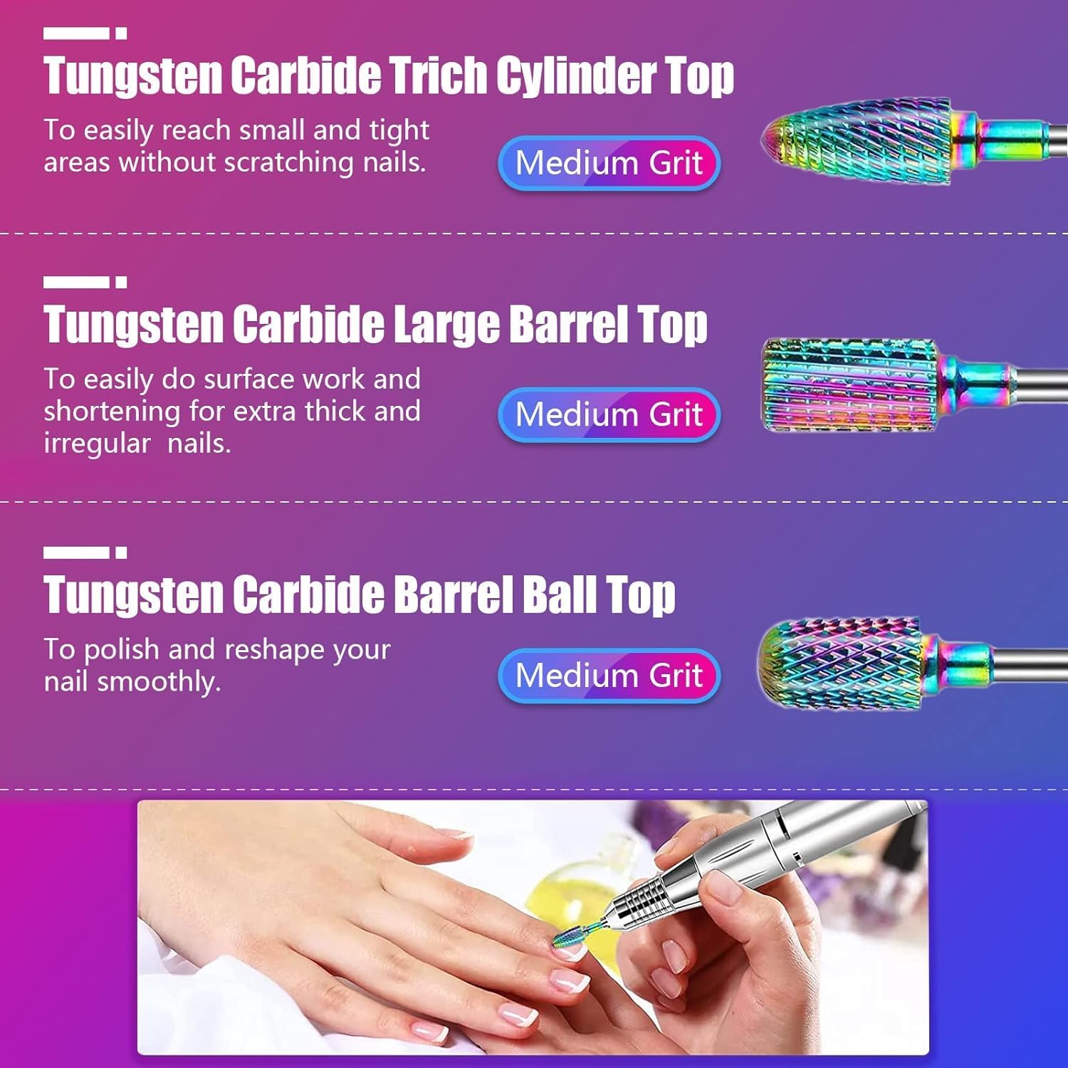 Depvko diamond carbide bits for precise grinding and detailing in acrylic nail work.