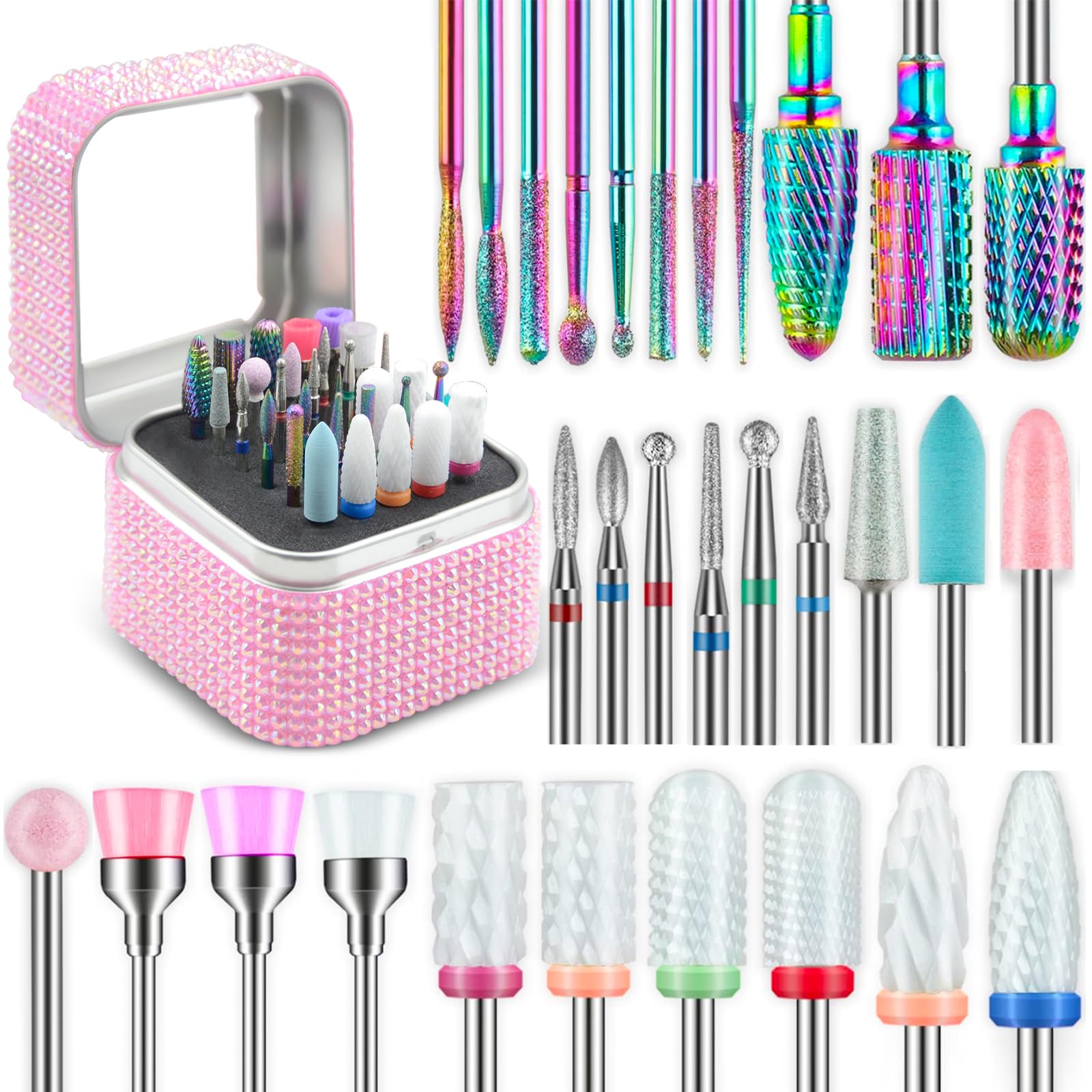 Depvko nail drill bits 30pcs pink case for professional manicures and efficient shaping.