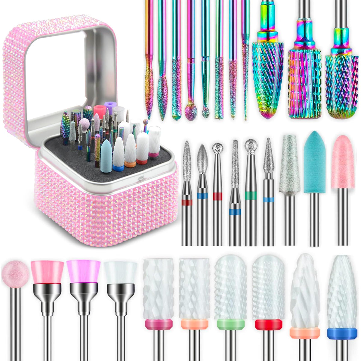 Depvko nail drill bits 30pcs pink case for professional manicures and efficient shaping.