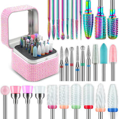Depvko nail drill bits 30pcs pink case for professional manicures and efficient shaping.