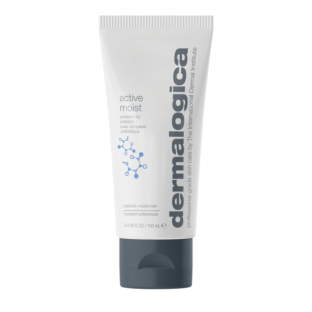 Dermalogica Active Moist bottle pump demonstrating oil-free hydration for daily use