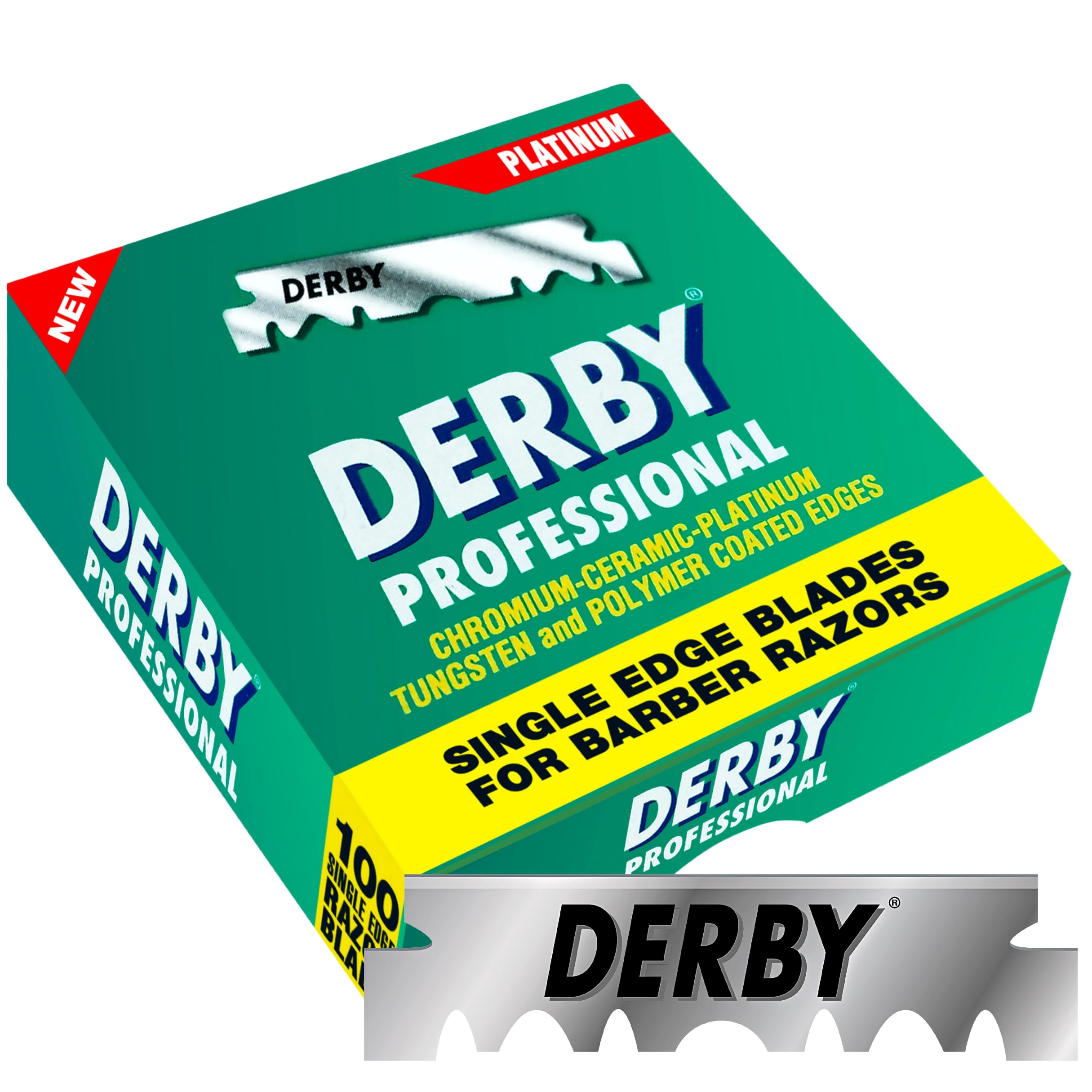Derby blade pack label close-up for easy restock.