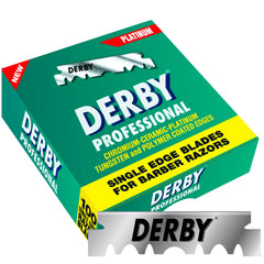Derby blade pack label close-up for easy restock.