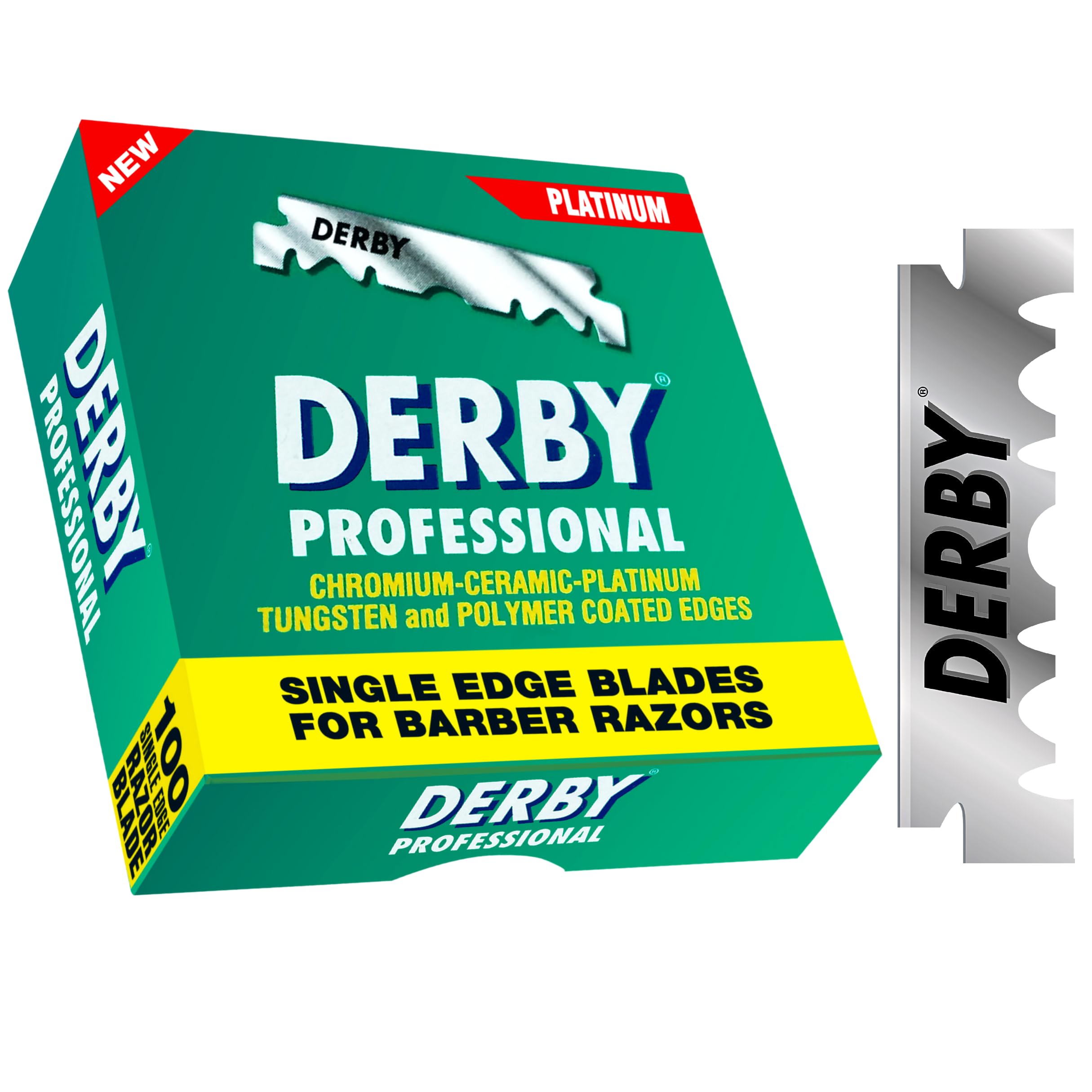 Derby polished steel blades conveying reliable straight razor performance.