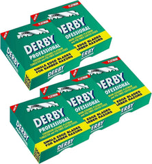 Derby Professional blades pack closeup shows sharp edges for a precise shave.