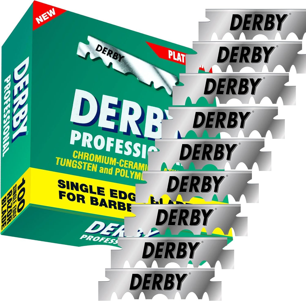 Derby Professional durable steel blade image emphasizes long-lasting performance.