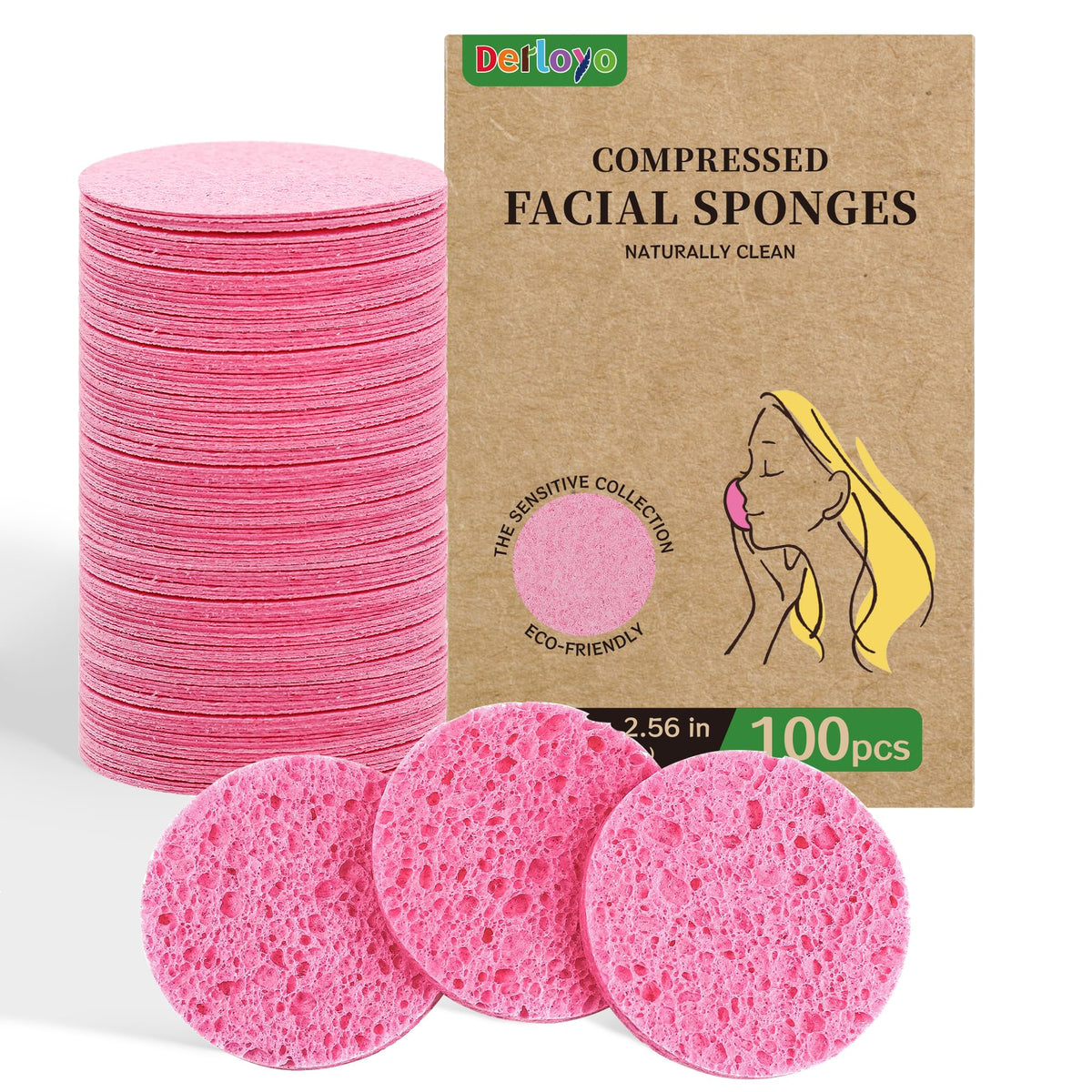 Derloyo compressed facial sponges pack-100-count expands for gentle cleansing