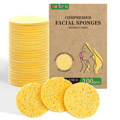 Derloyo compressed facial sponges in yellow packaging, ready for eco-friendly daily cleansing.
