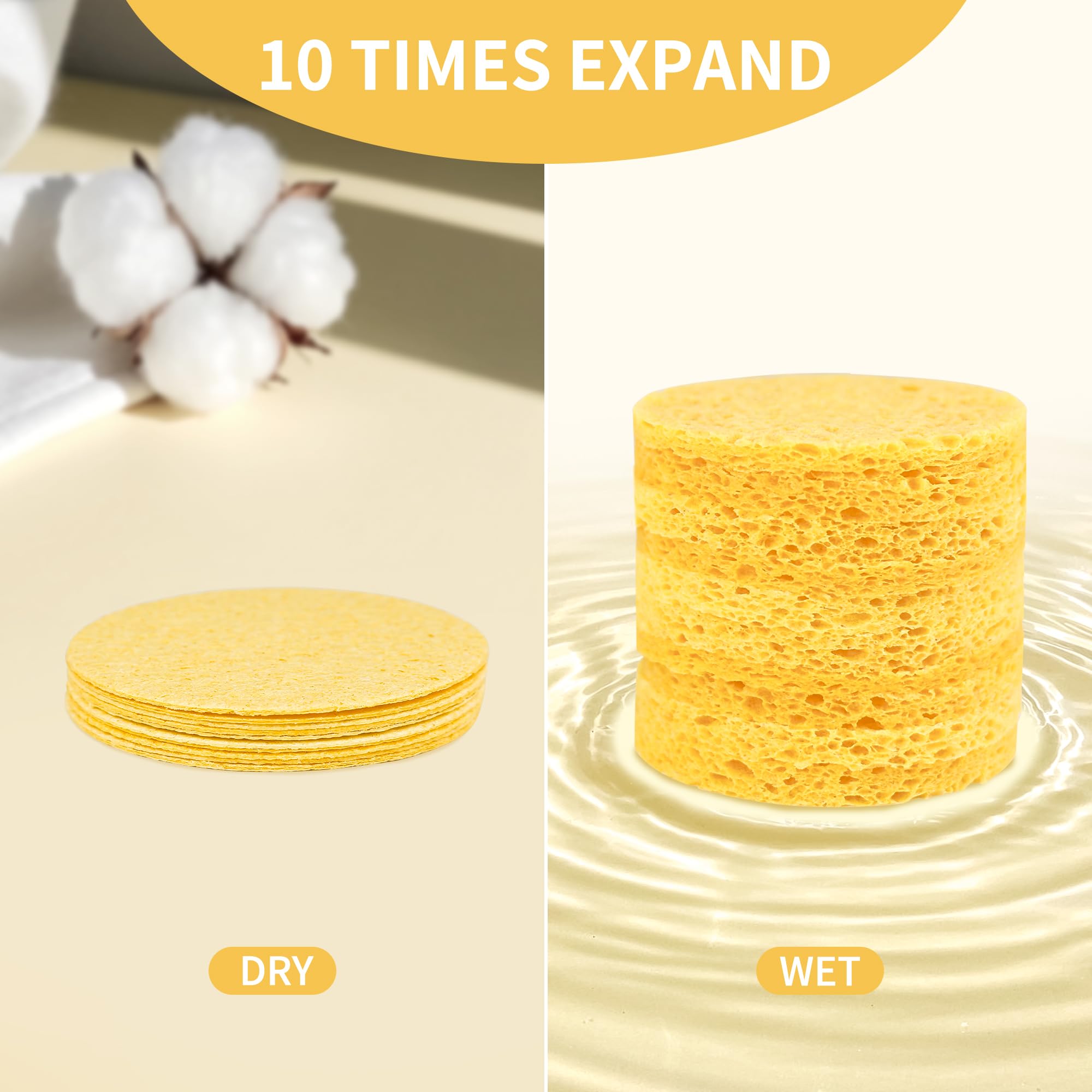 Derloyo yellow compressed sponge before hydration, compact for on-the-go cleansing.