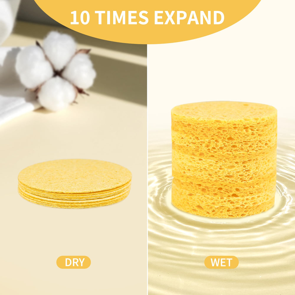 Derloyo yellow compressed sponge before hydration, compact for on-the-go cleansing.