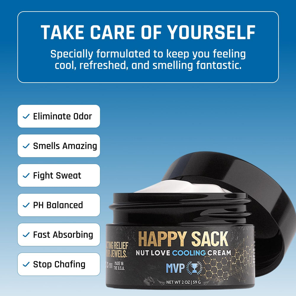 Derm Dude Happy Sack cooling-action highlights instant refreshing feel.