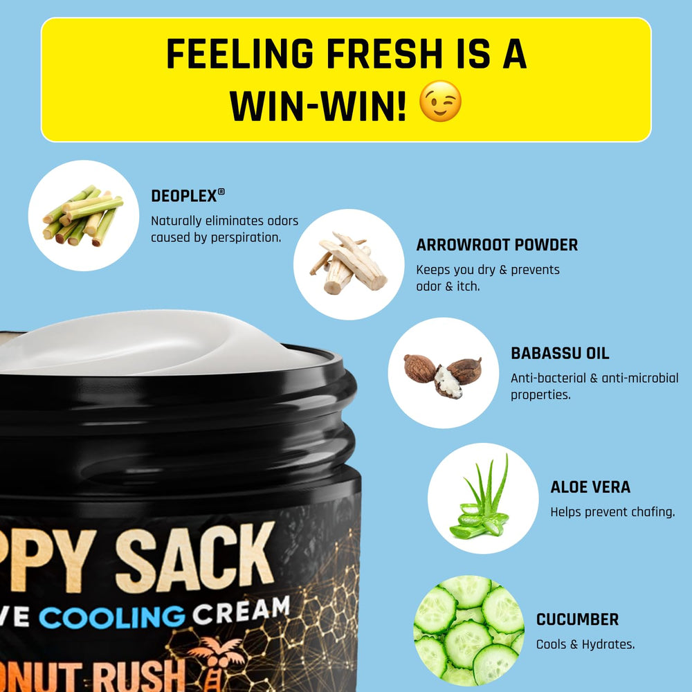 Derm Dude Happy Sack cream texture close-up emphasizes cooling comfort