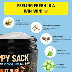 Derm Dude Happy Sack cream texture close-up emphasizes cooling comfort