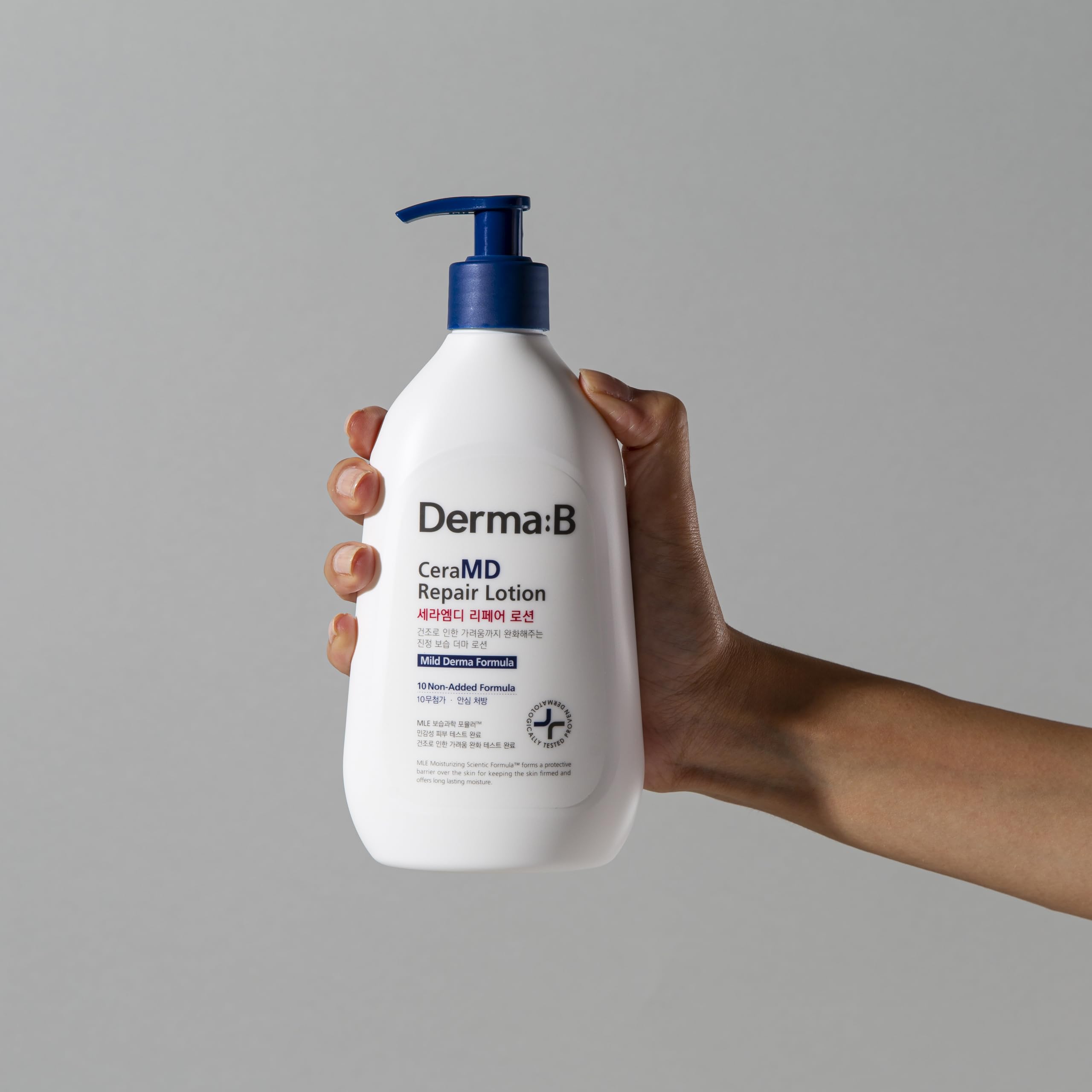 Derma B CeraMD Repair Lotion close-up used on rough skin for improved texture