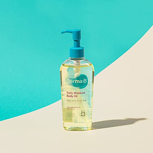 Derma B Daily Moisture Oil label closeup shows product details.