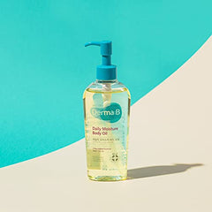 Derma B Daily Moisture Oil label closeup shows product details.