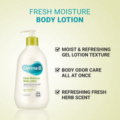 Derma B Fresh Moisture Body Lotion hand-application scene highlighting quick absorption.