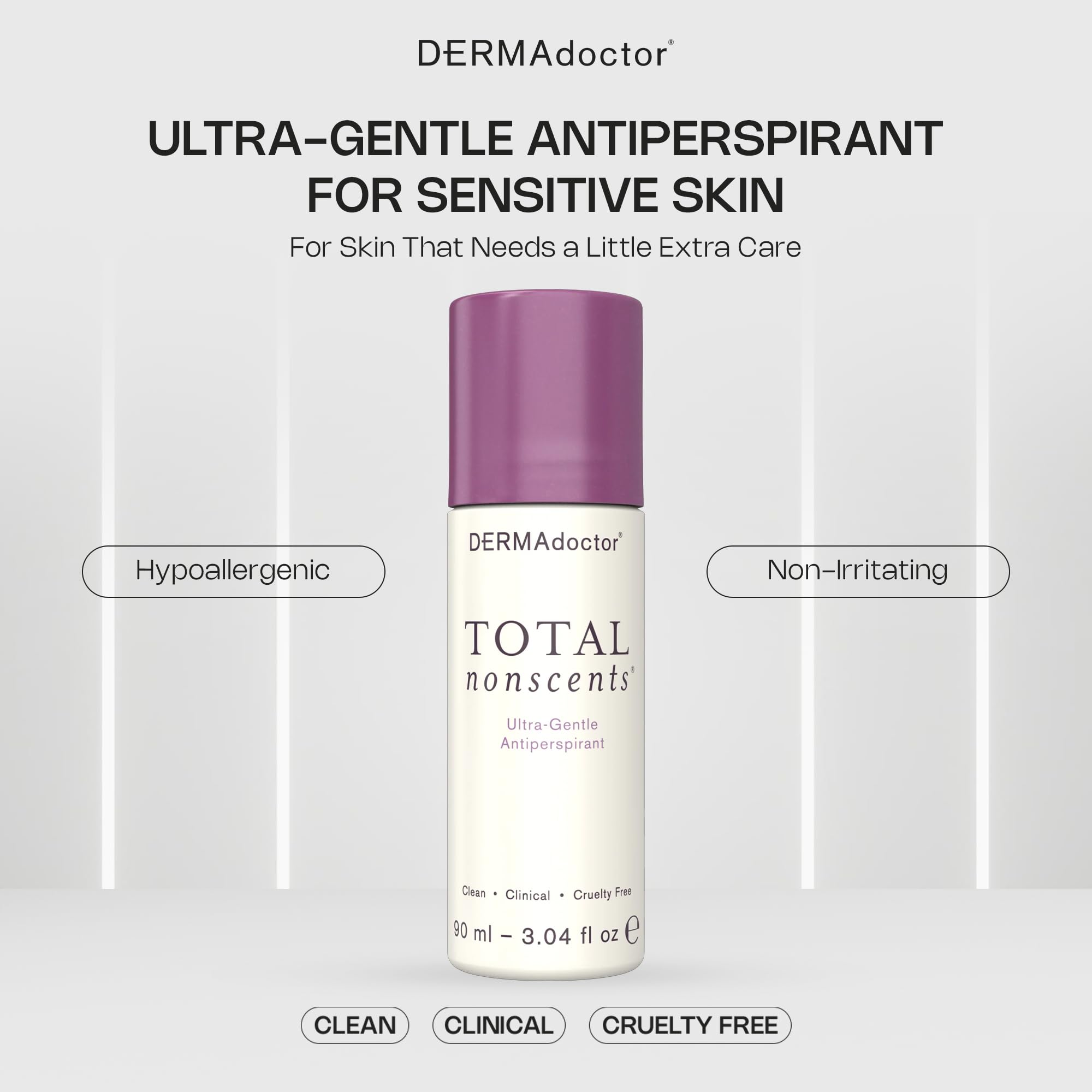 DERMAdoctor Total NonScents hypoallergenic packaging communicates mild, non-irritating formula.