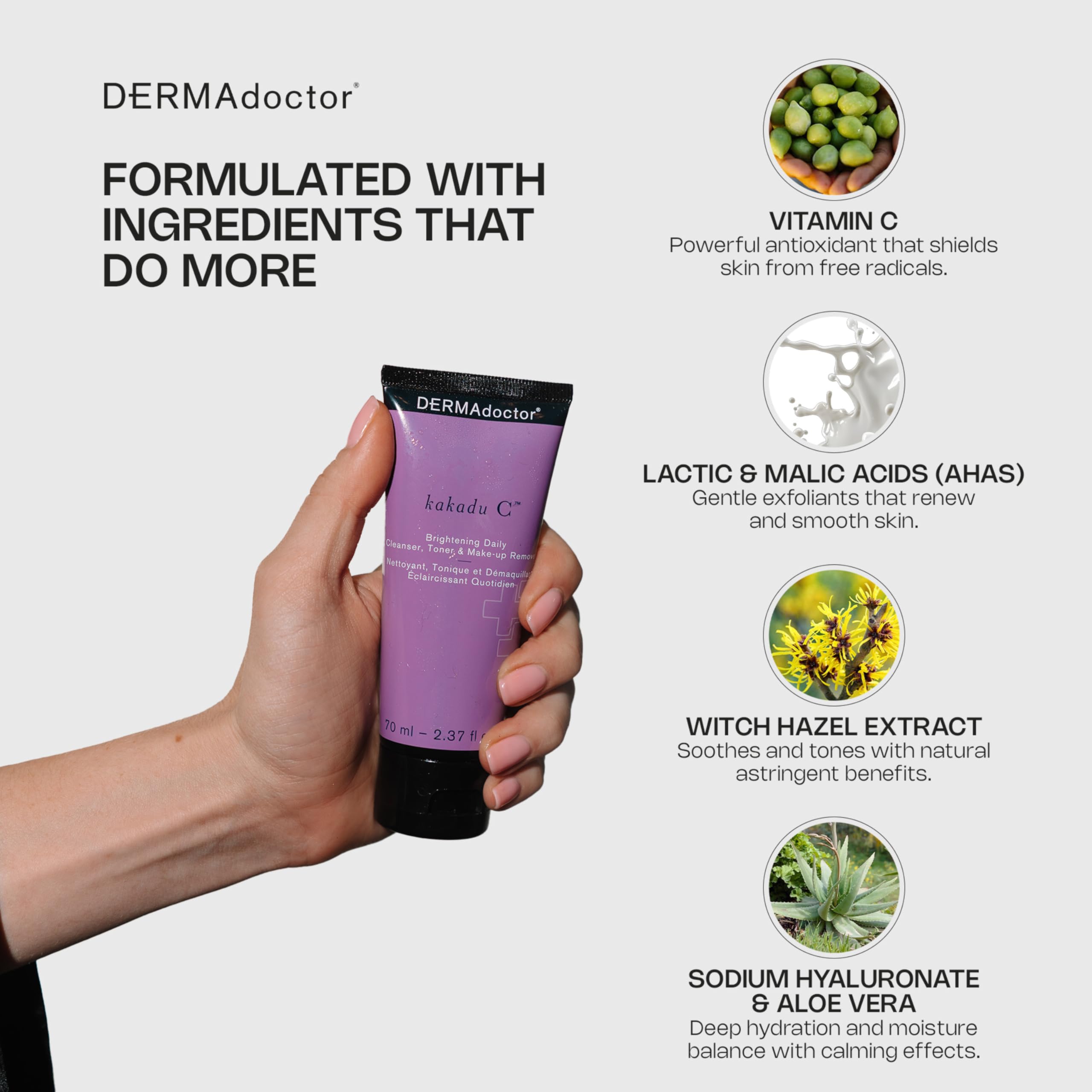 DERMAdoctor Vitamin C Face Wash exfoliation action with lactic and malic acids