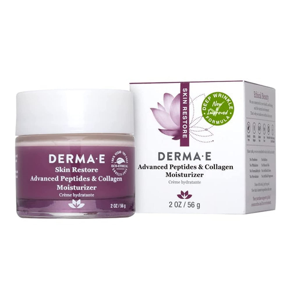 Derma E Advanced Peptides and Collagen Moisturizer jar closeup with rich hydration for plump skin