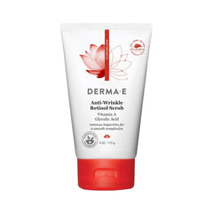 Derma E anti-wrinkle scrub jar close-up highlighting exfoliation for smoother skin.