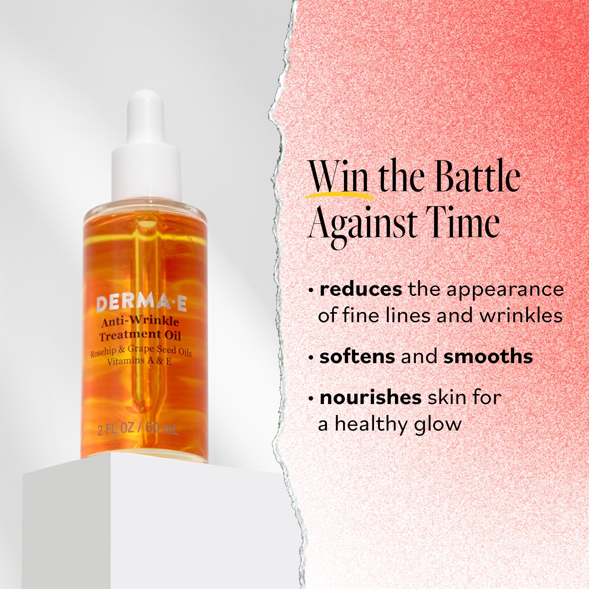 Derma E Anti-Wrinkle Treatment Oil on skin swatch, vitamin A renewal visual