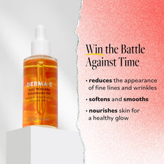 Derma E Anti-Wrinkle Treatment Oil on skin swatch, vitamin A renewal visual