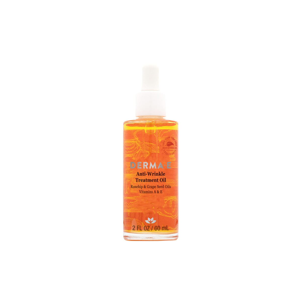 Derma E Anti-Wrinkle Treatment Oil bottle close-up, fragrance-free daily moisturizer for aging skin