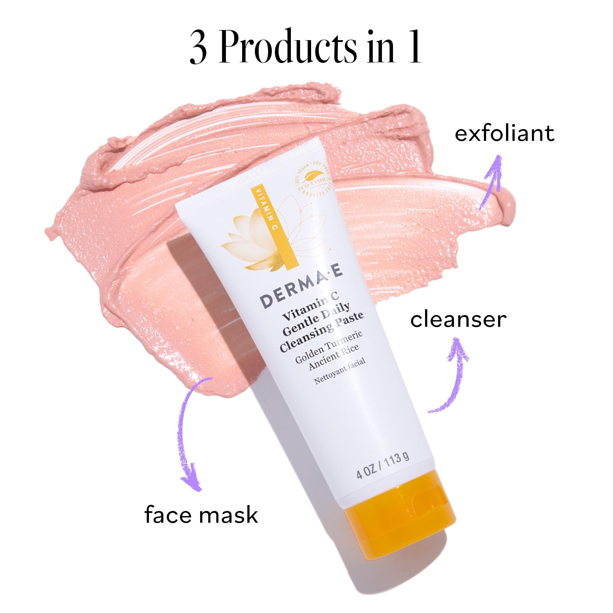 Derma E cruelty-free vegan packaging communicates ethical beauty.