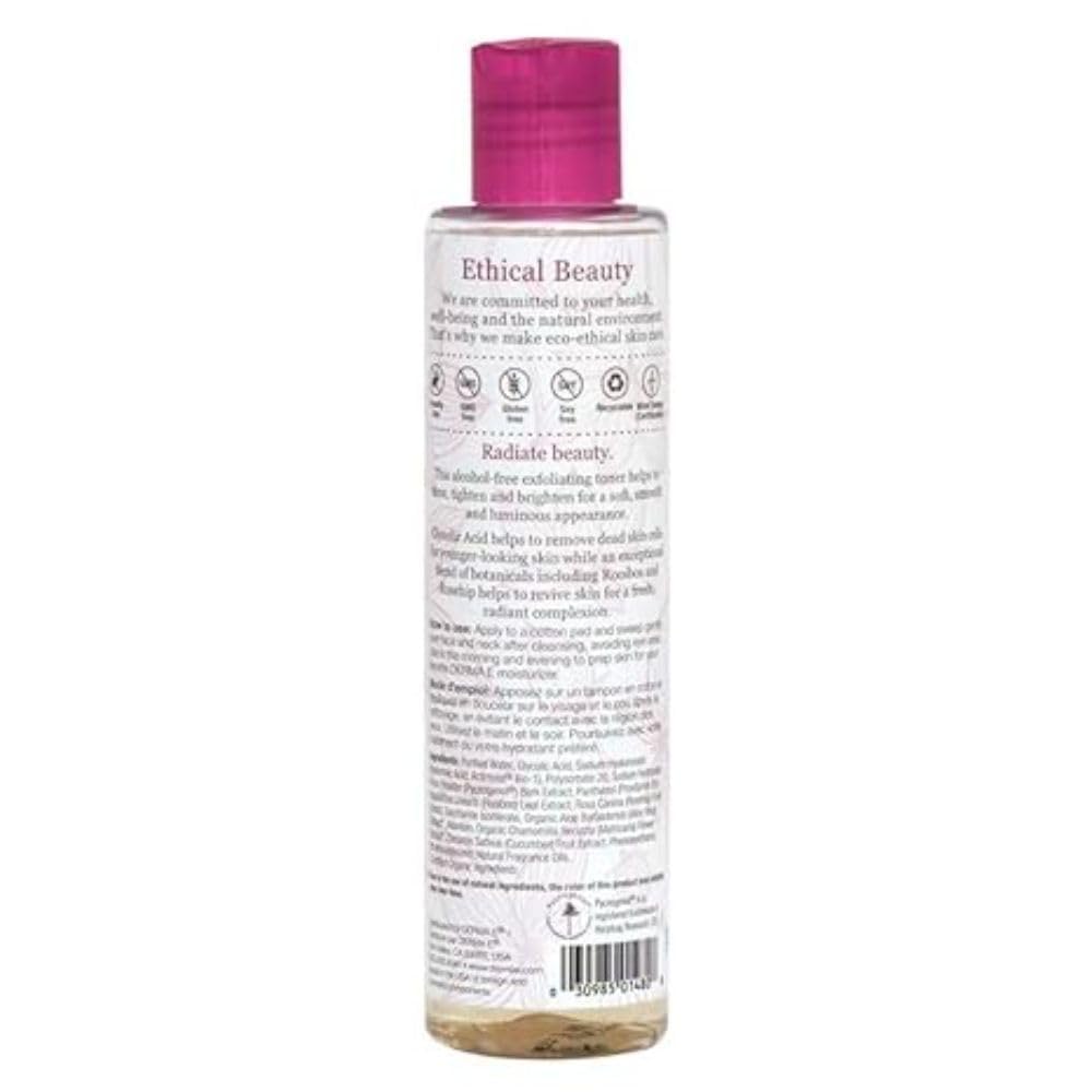 Derma-E Radiance Toner label confirms vegan, cruelty-free skincare.