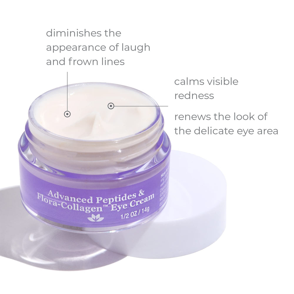 Close-up of Derma E eye cream jar showing rich, peptide-infused texture.