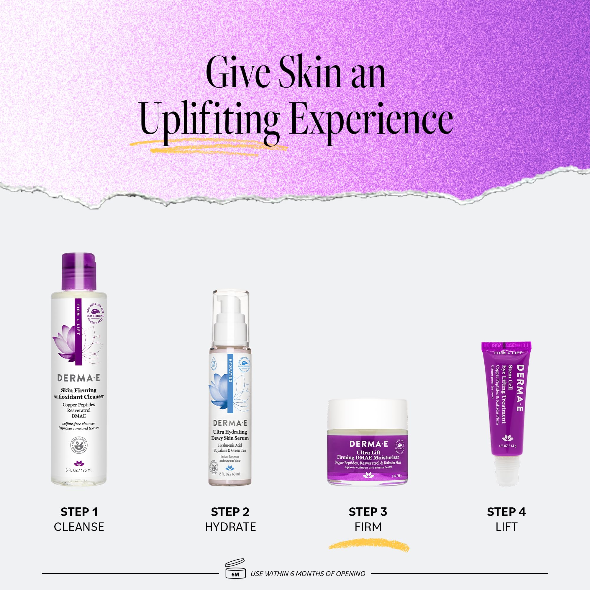 Derma E formula close-up highlighting copper peptides and Kakadu plum benefits