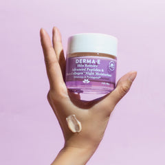 Derma E night cream texture closeup reveals creamy consistency for overnight hydration