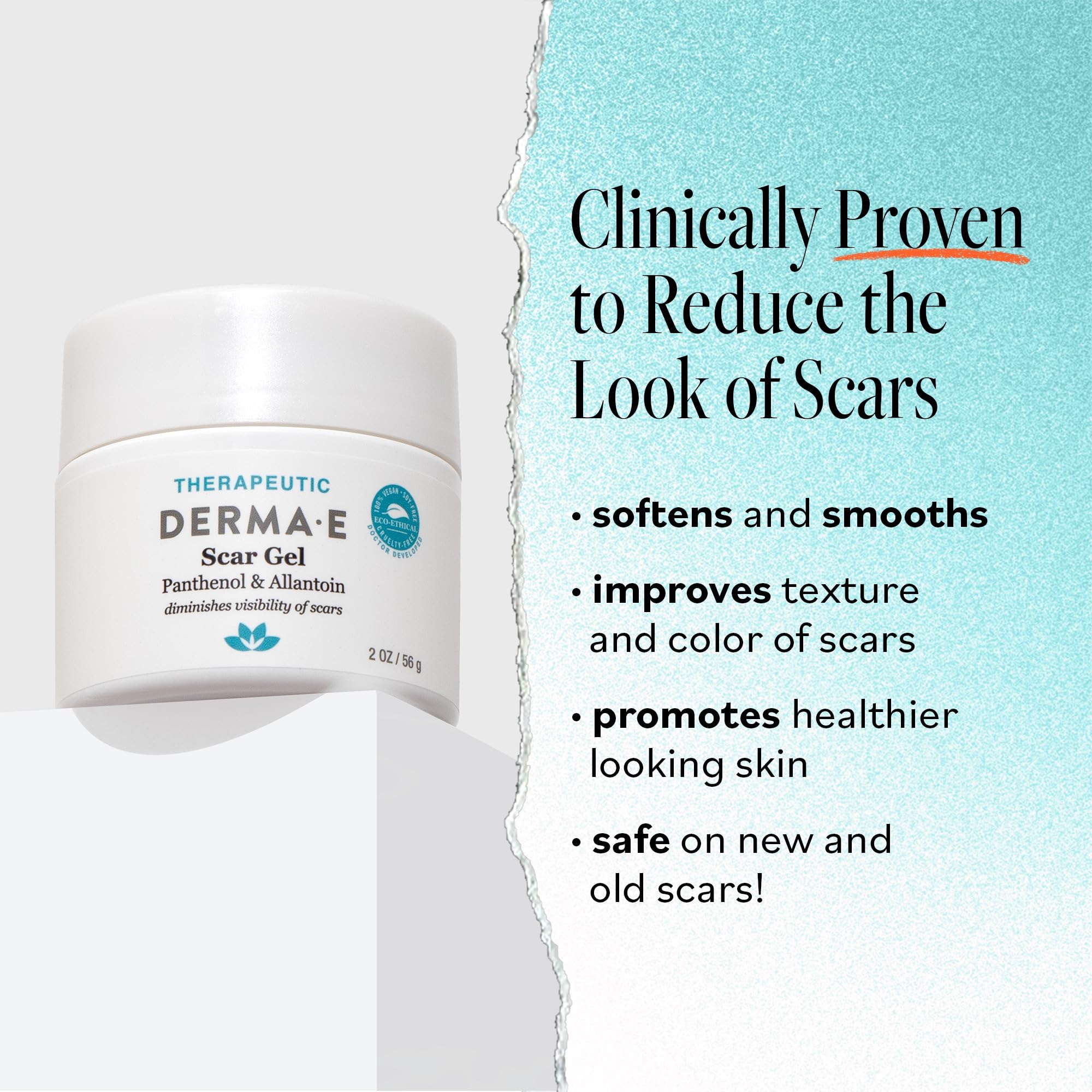 Derma E Scar Gel bottle highlighting vegan cruelty-free formula