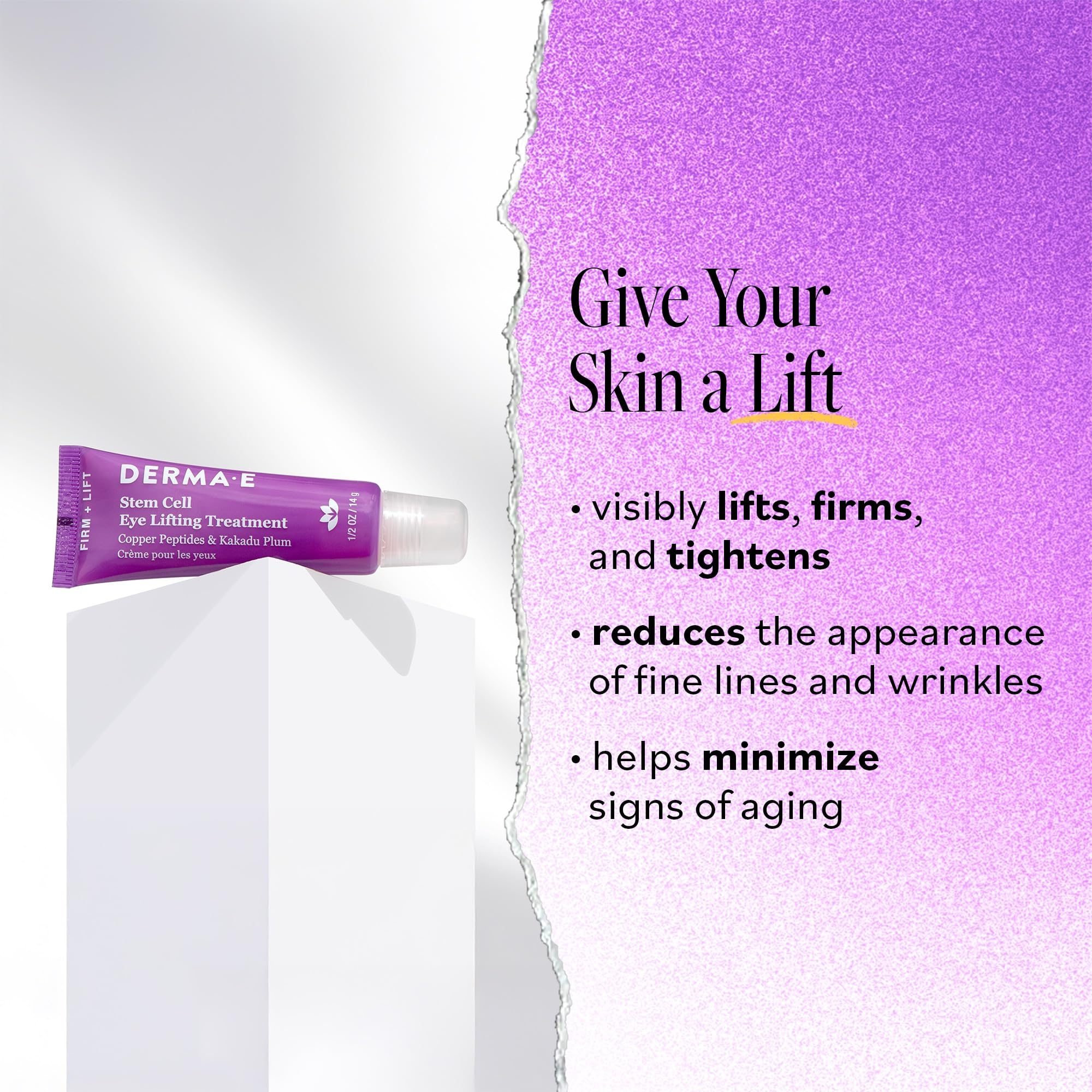 Derma E Stem Cell Lifting Eye Treatment jar closeup demonstrates rich texture for smoother-looking under-eye area.