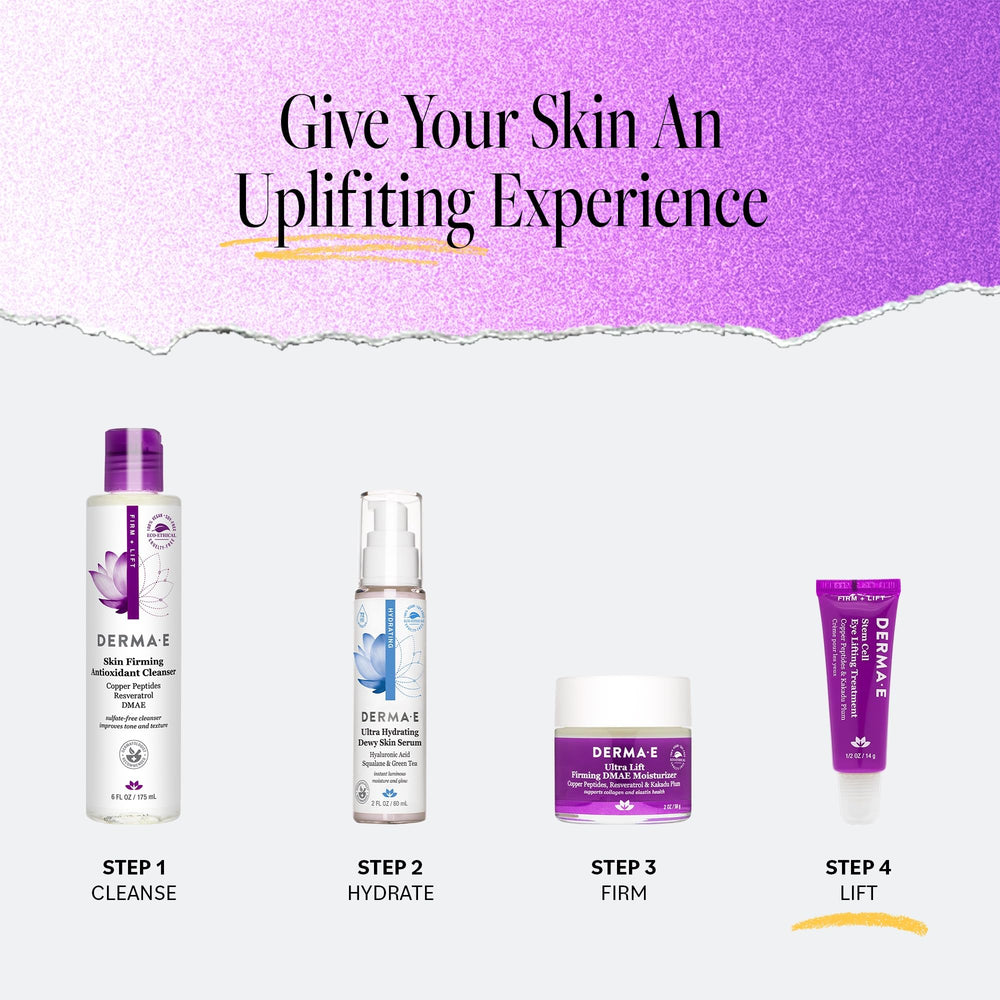 Derma E Stem Cell Lifting Eye Treatment packaging showcases eco-friendly, cruelty-free branding for clean beauty.
