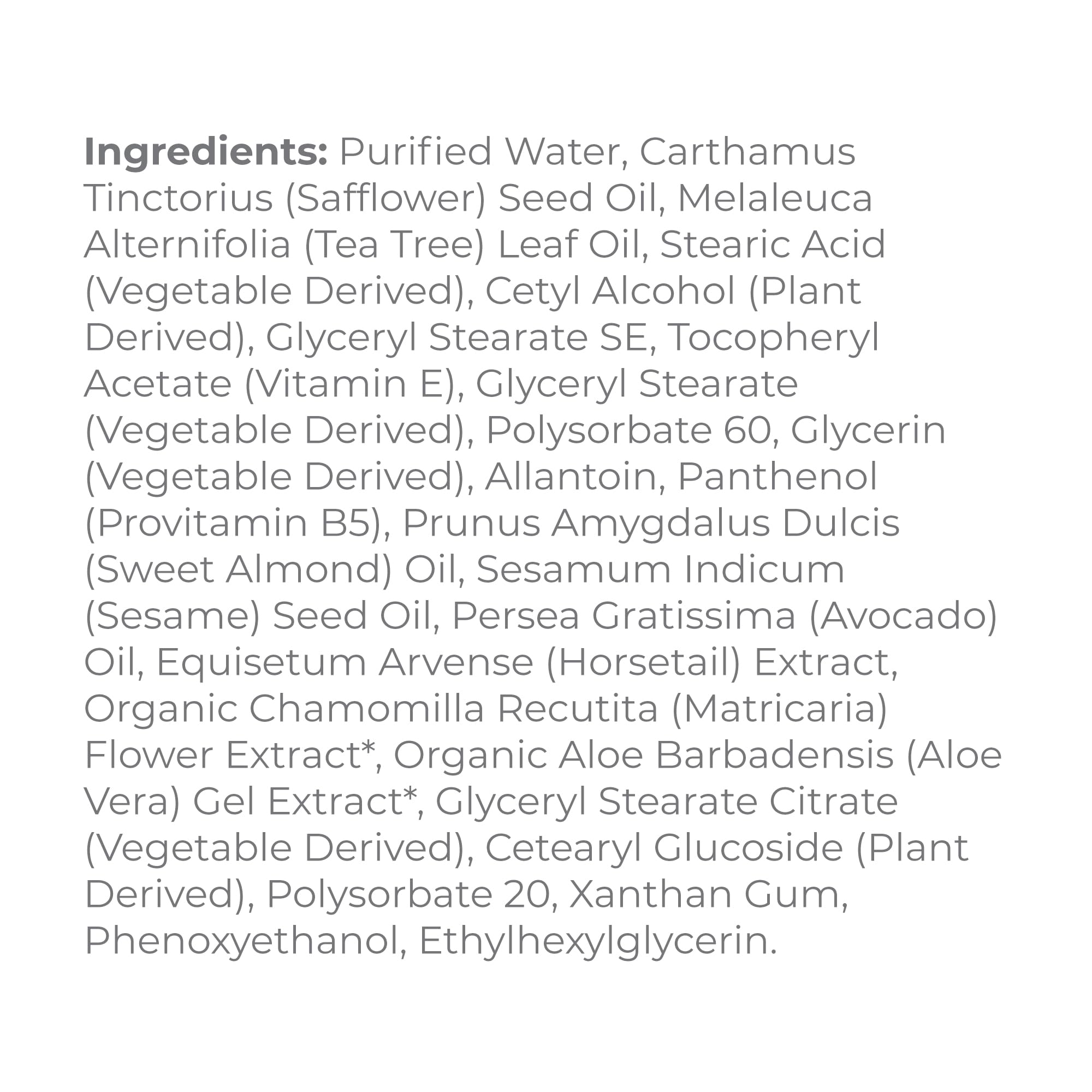 Derma E Tea Tree Relief Cream label closeup highlights vegan, cruelty-free formulation.