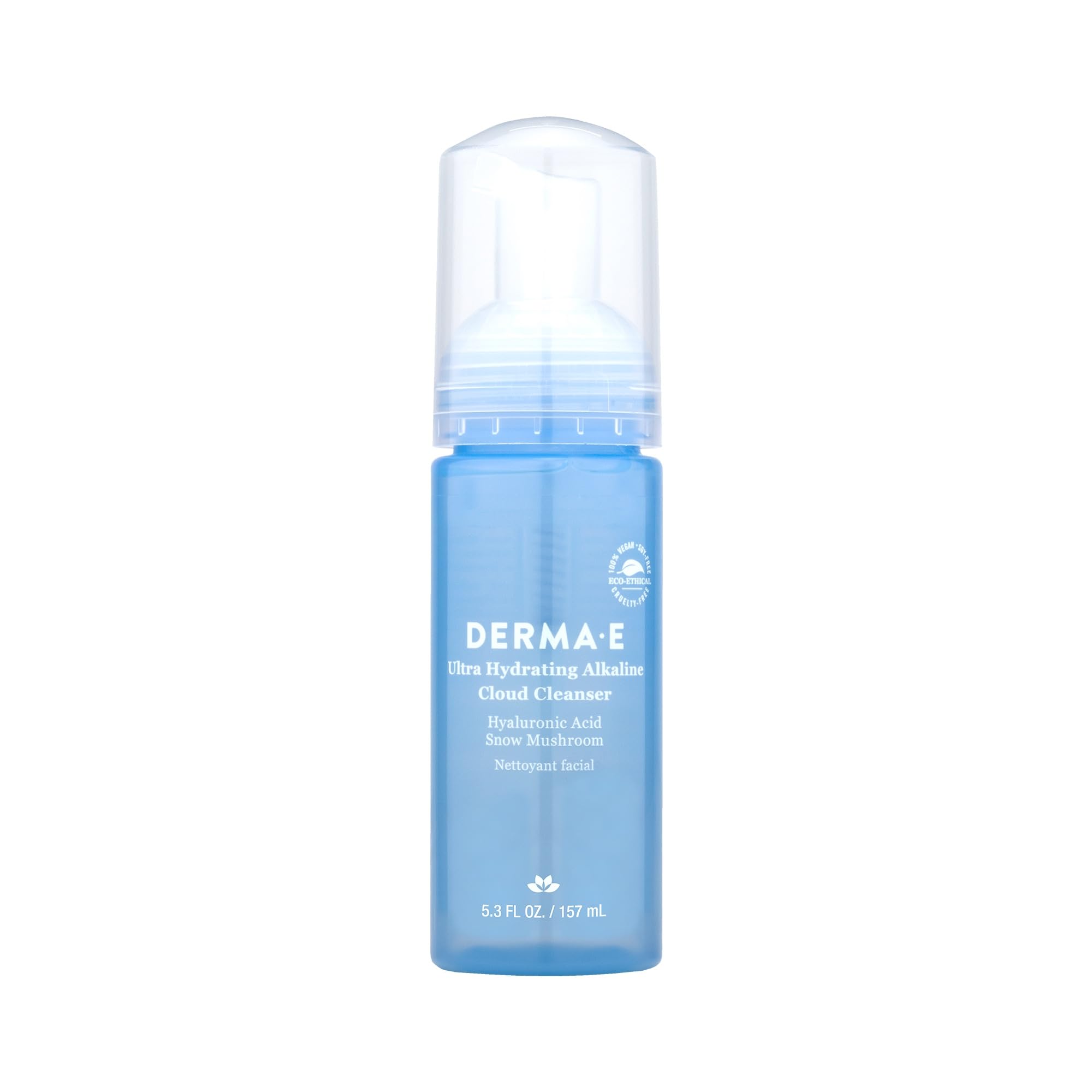 Derma E Ultra Hydrating Cloud Cleanser bottle pour for gentle makeup removal and hydration.