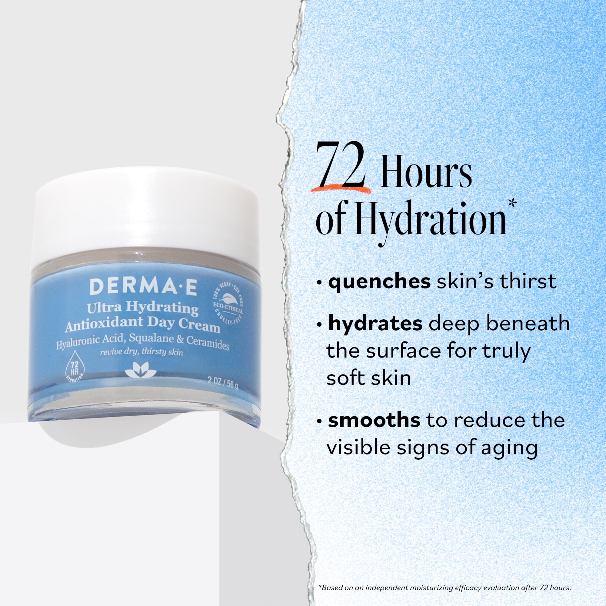 Derma E Ultra Hydrating Day Cream texture swatch demonstrates smoothing on dry skin