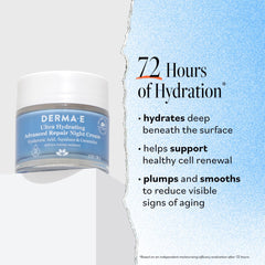 Derma E Ultra Hydrating Night Cream featuring green tea and hyaluronic acid as key ingredients
