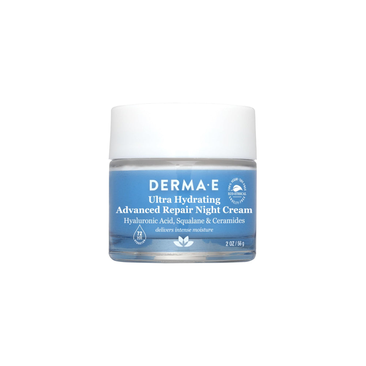 Derma E Ultra Hydrating Night Cream jar closeup showing rich texture for overnight moisture