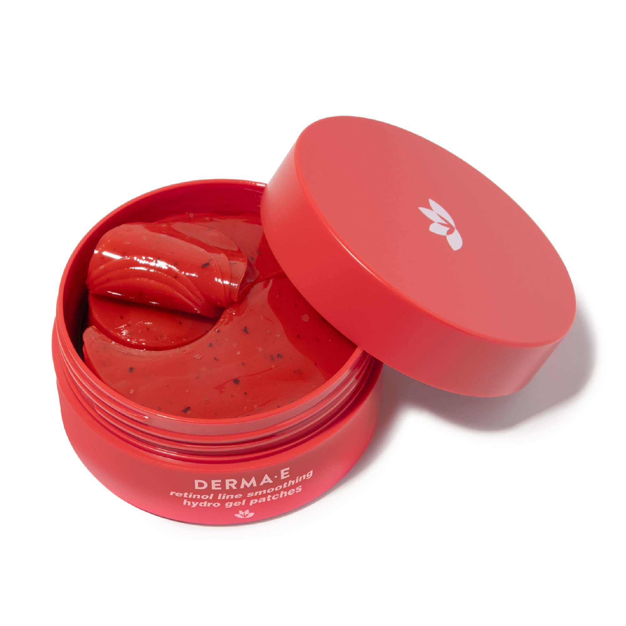 Derma E under-eye patches close-up with rose water for hydration.