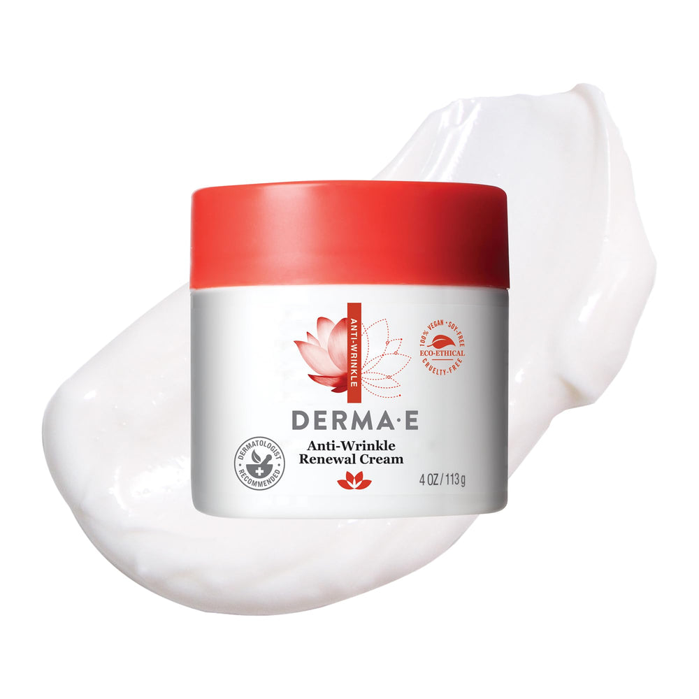 Derma E cream shown under makeup provides a smooth base for daily wear.