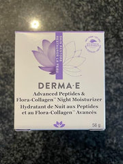Derma E vegan flora-collagen night cream jar highlights nourish and plump appearance