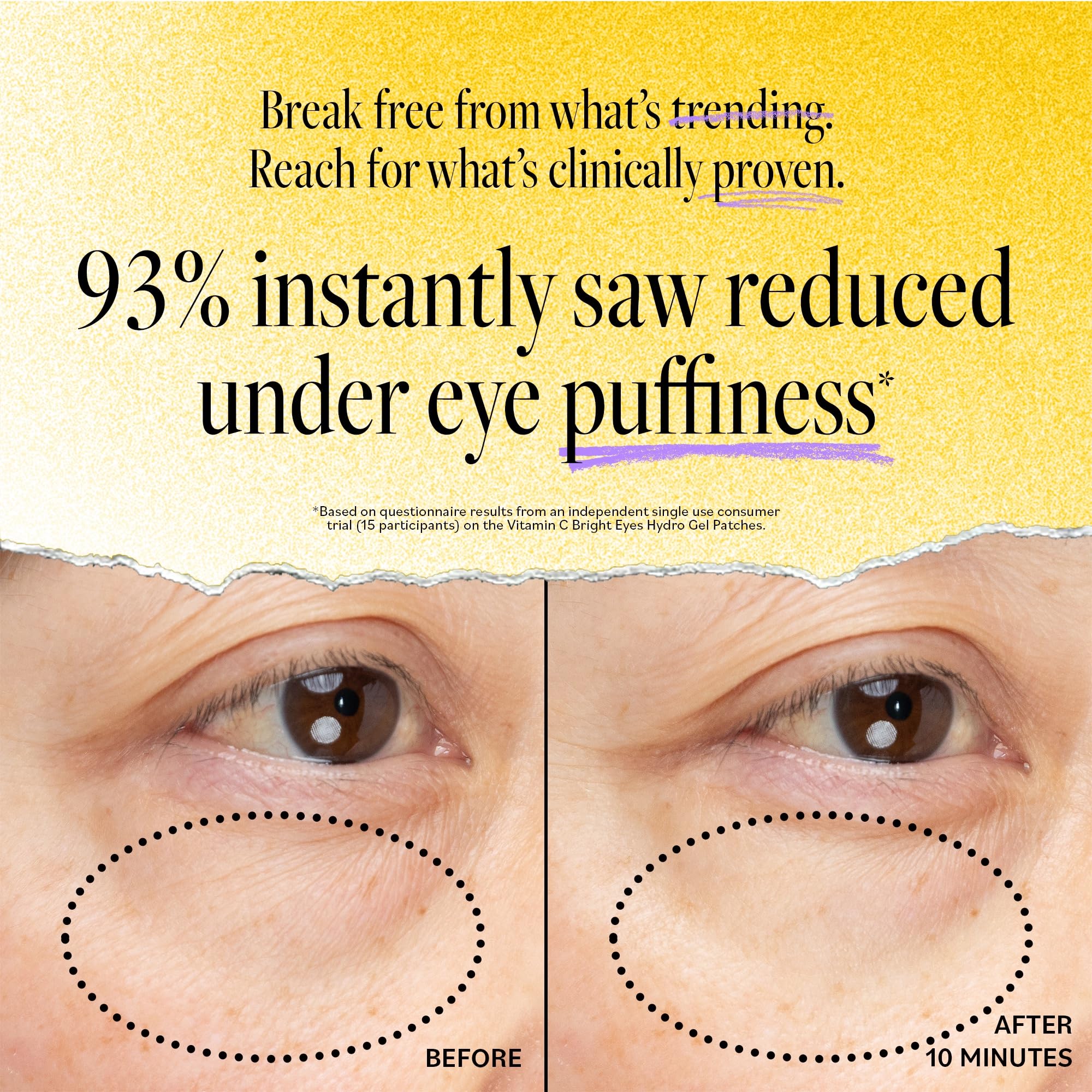 Derma E Vitamin C Bright Eyes patch close-up with serum transfer for hydration