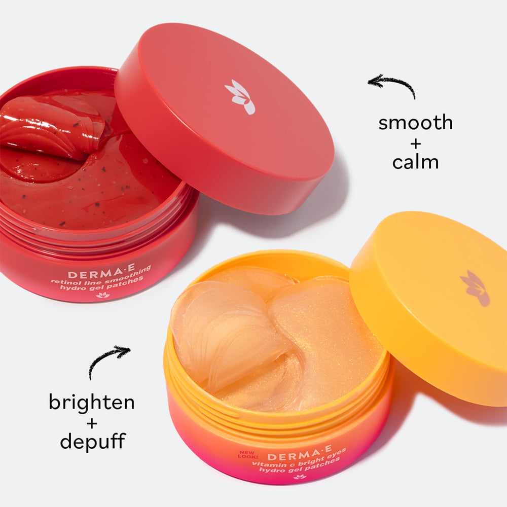 Derma E Bright Eyes patches in a morning routine setup